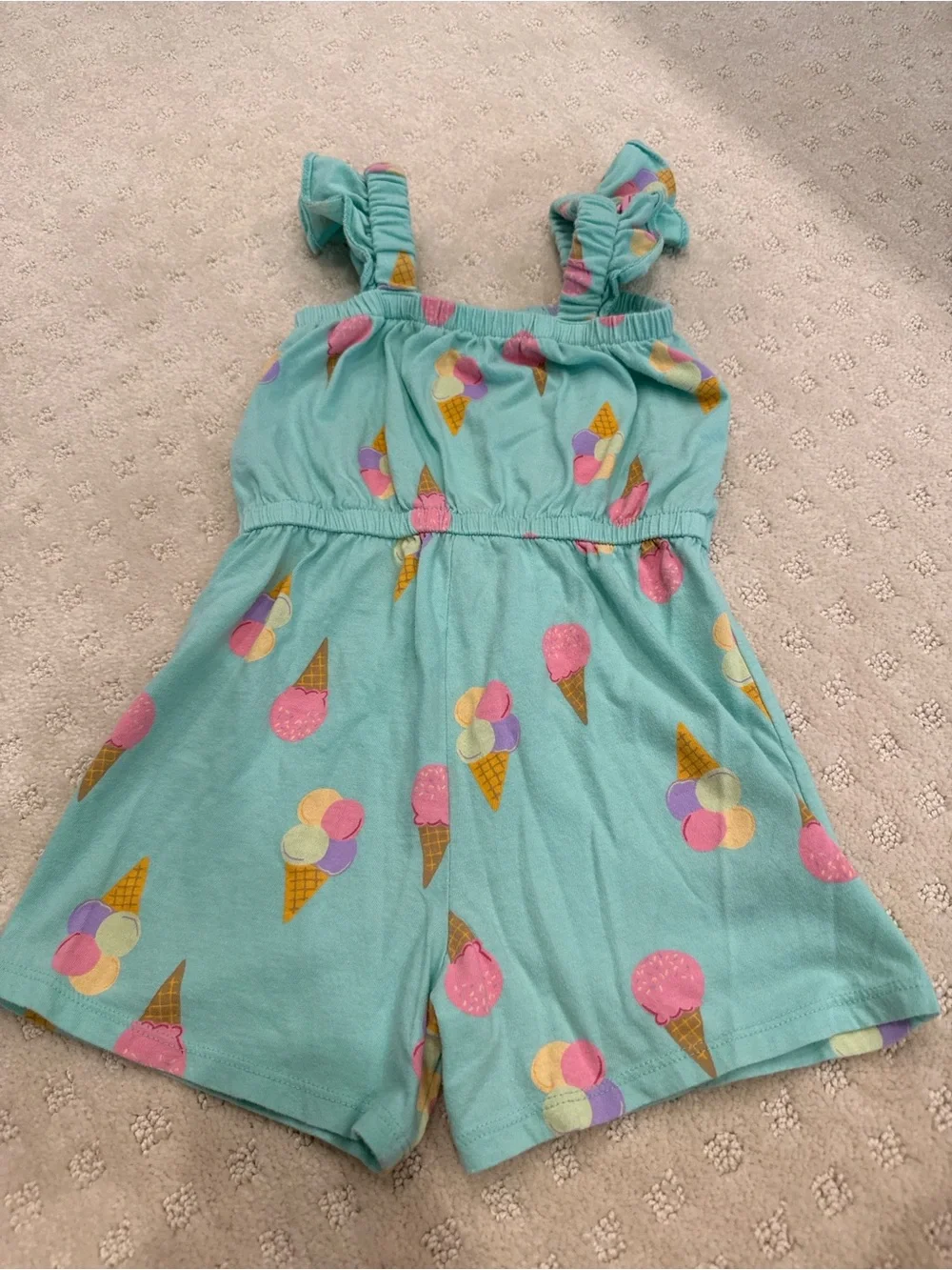 Old Navy Ice Cream Print Romper Girls 4T Aqua Summer Ruffle Strap One Piece